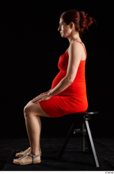 Whole Body Woman White Dress Pregnant Sitting Studio photo references